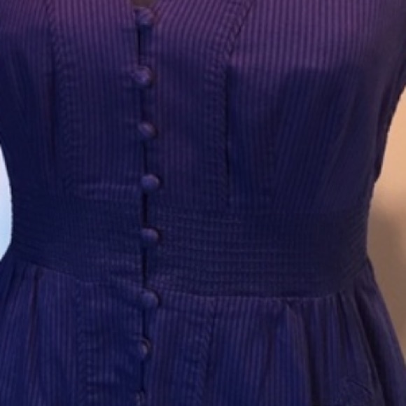 Anthro Maeve Pinstripe Button Down Cotton Button Down Dress w/Pockets - Picture 6 of 9